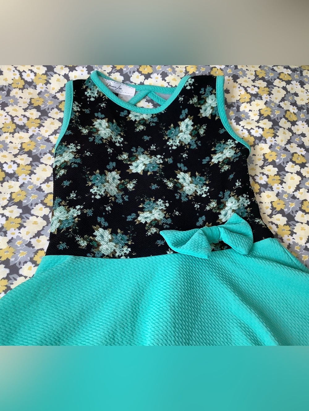 Girls' Turquoise Floral Fit-and-Flare Dress